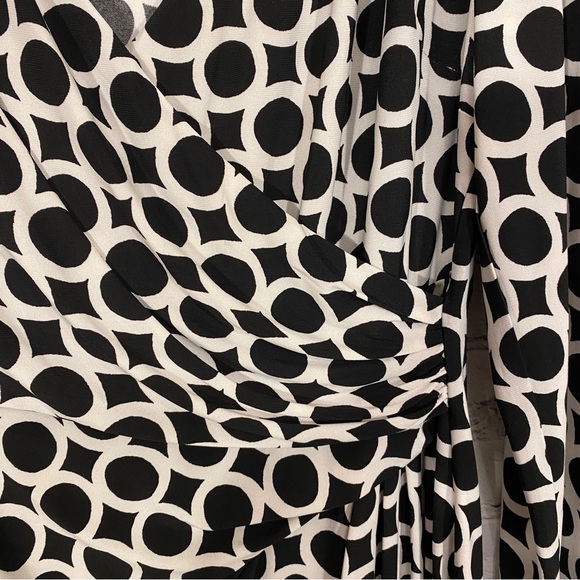 Chaps Womens Dress Large Black Print Long Sleeve Faux Wrap Stretch - Picture 3 of 5